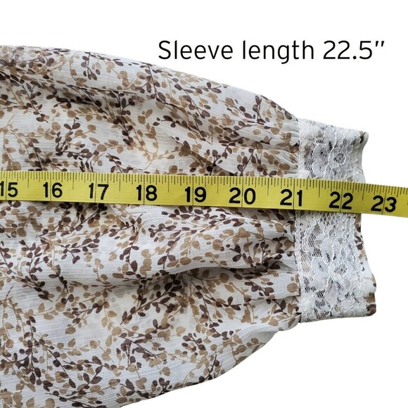 Candie's Cottagecore Floral Lace Trim Balloon Sleeve Semi sheer Peplum waist L - Picture 13 of 16